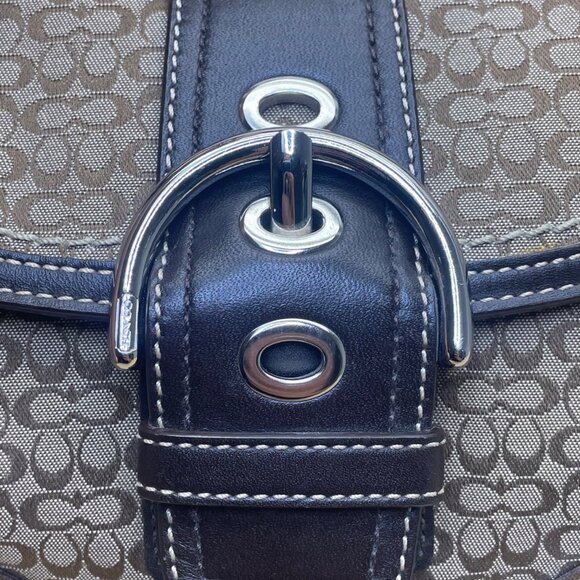 Vintage Coach Signature Brown Jacquard Suede Trim Buckle Detail Shoulder Bag - Picture 6 of 12